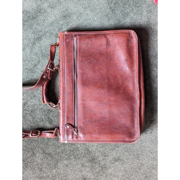 I Medici Italian Leather 2-Way Briefcase Shoulder Bag Red Brown Made in Italy - Picture 5 of 14